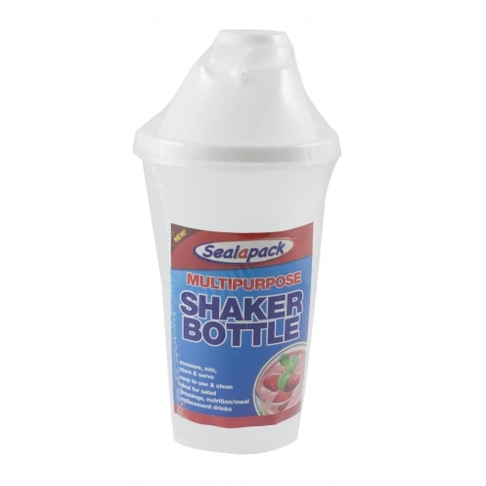 image 1 of Sealapack Multipurpose Clear Plastic Reusable Shaker Bottle 16oz Measure Mix