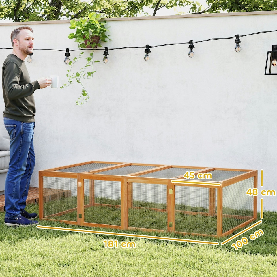 image 1 of PawHut Rabbit Hutch Cage, Wooden Outdoor Run with Openable Roof, Natural