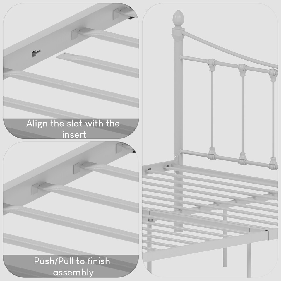 image 1 of Vida Designs Paris 5ft King Size Metal Frame Finials, White, 150 x 200cm