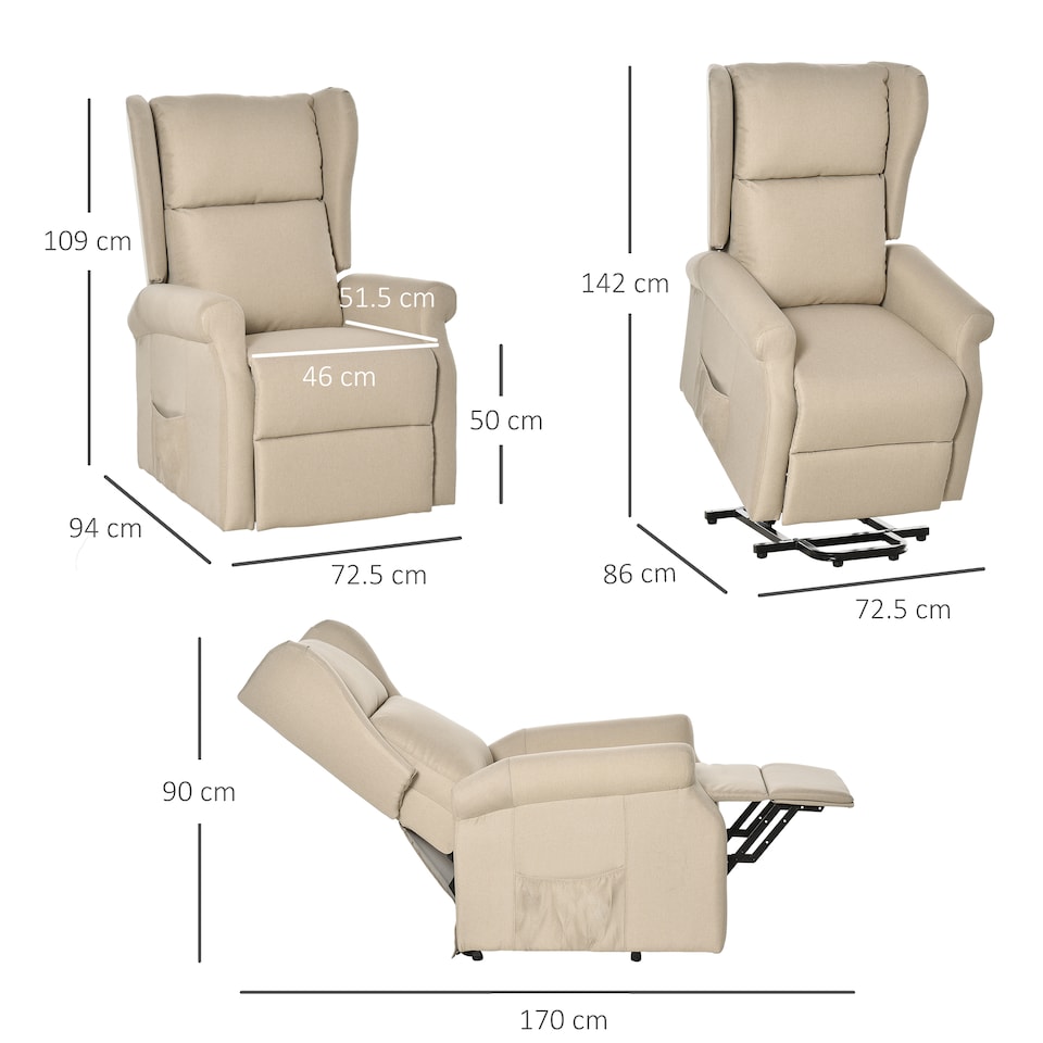 image 1 of HOMCOM Power Lift Chair for the Elderly Fabric Recliner Armchair w/ Remote Beige