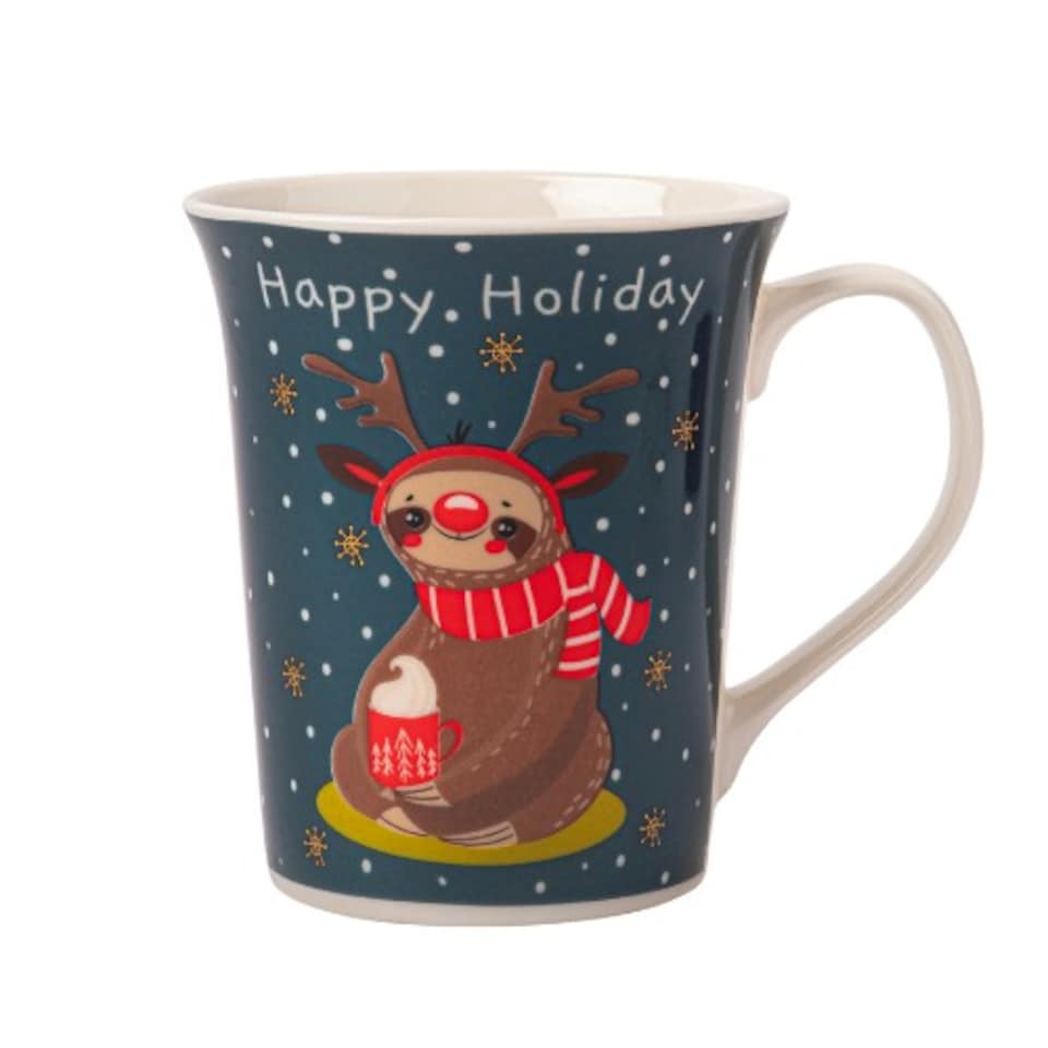 image 1 of Sloth Christmas Mugs 350ml | Blue | Reindree Sloth | 350ml | 1