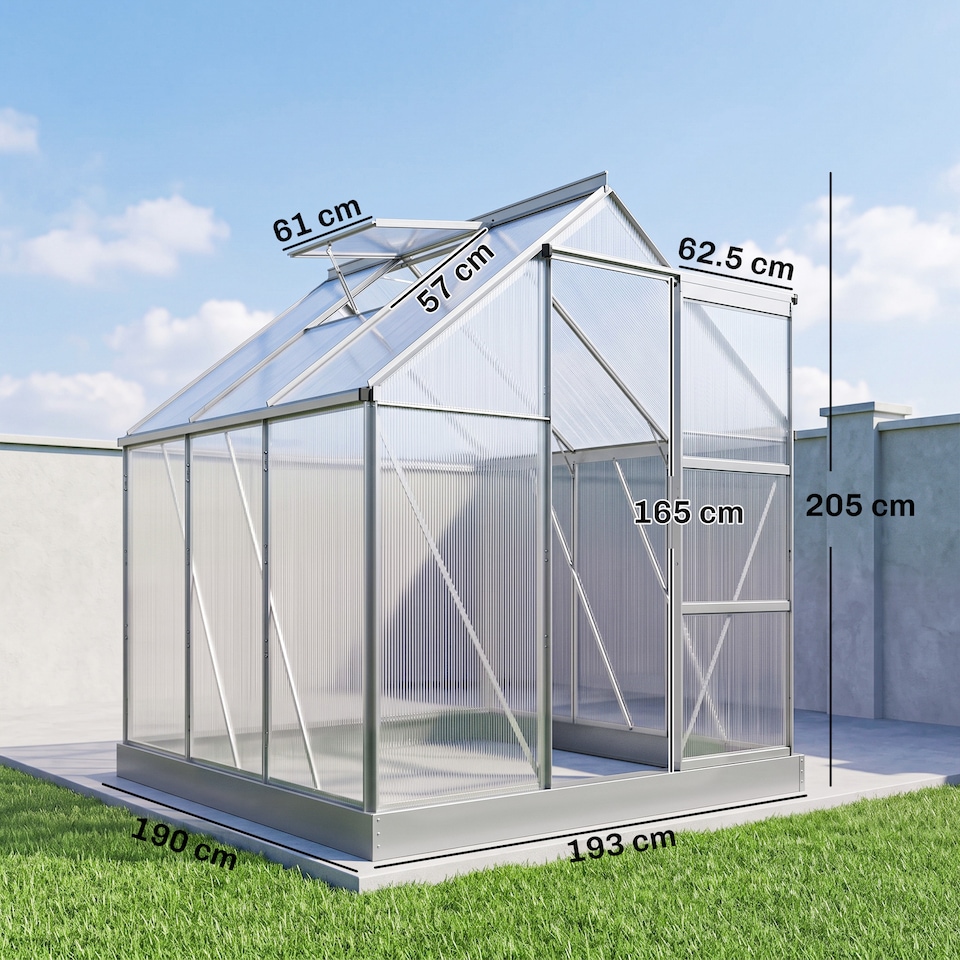 image 1 of Outsunny 6 x 6ft Walk-In Polycarbonate Greenhouse with Foundation Window Silver | Silver