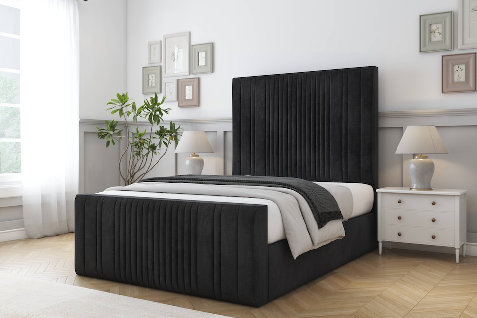 image 1 of Sloomy Kingsley Black Naples Bed Frame With Mattress With 50" Upholstered Headboard 3' Single