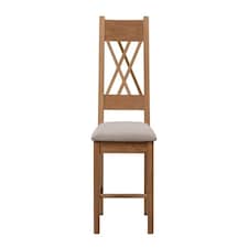 Bologna Oak Pair of Natural Oak Dining Chairs - Fabric Seat - L48 x W66 x H109 cm Brown