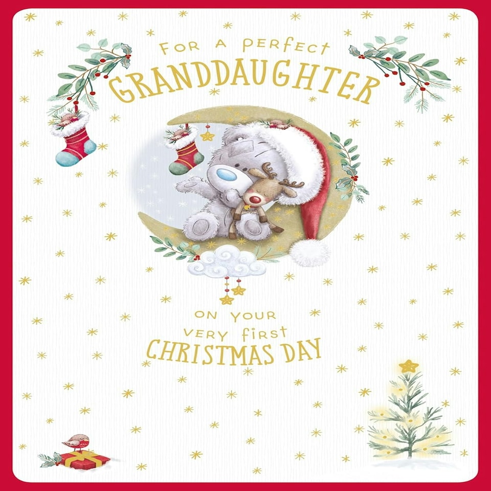 image 1 of Bear Sitting On The Moon Granddaughters First Christmas Card