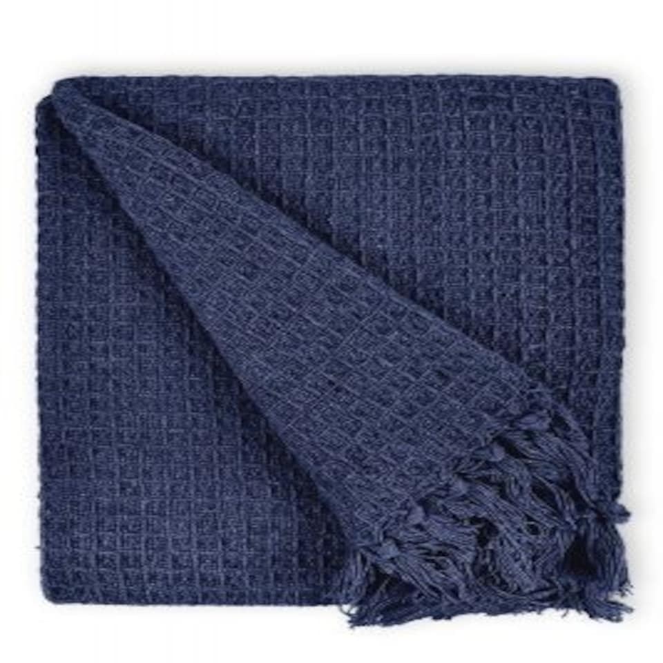 image 1 of Waffle Collection Recycled Cotton Throw in Navy (50" x 60")