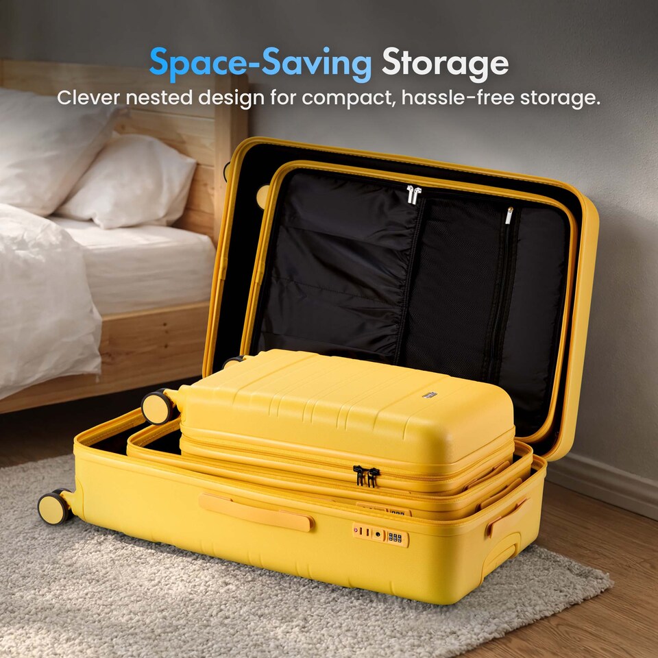 image 1 of Vonhaus Hard Shell Suitcase Set 3 Piece with TSA Lock | Yellow | Yellow