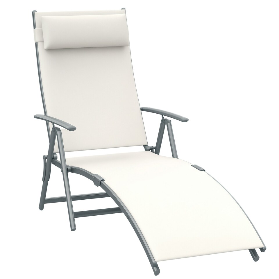 image 1 of Outsunny Sun Lounger Recliner Foldable 7 Levels Texteline Cream White