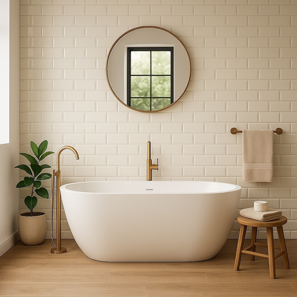 image 1 of Bone Gloss Metro Tiles (250 Pack-5 Box-5m2 Coverage)-Bath-Premium Ceramic Wall Finish-Inspired by NYC Subway & SoHo Style
