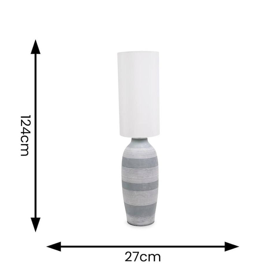 image 1 of ValueLights Deegan Grey Ceramic Midi Compact Floor Lamp with Tall Fabric Lamp Shade & Bulb | Grey