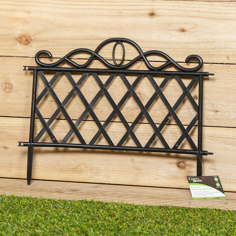 image 1 of 27cm Black Plastic Garden Patio Lawn Border Fence Edging White