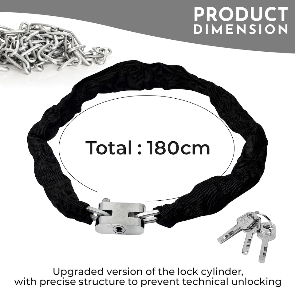 image 1 of 3 Key Motorcycle Padlock with Chain, Heavy-Duty - 38mm x 1.8m
