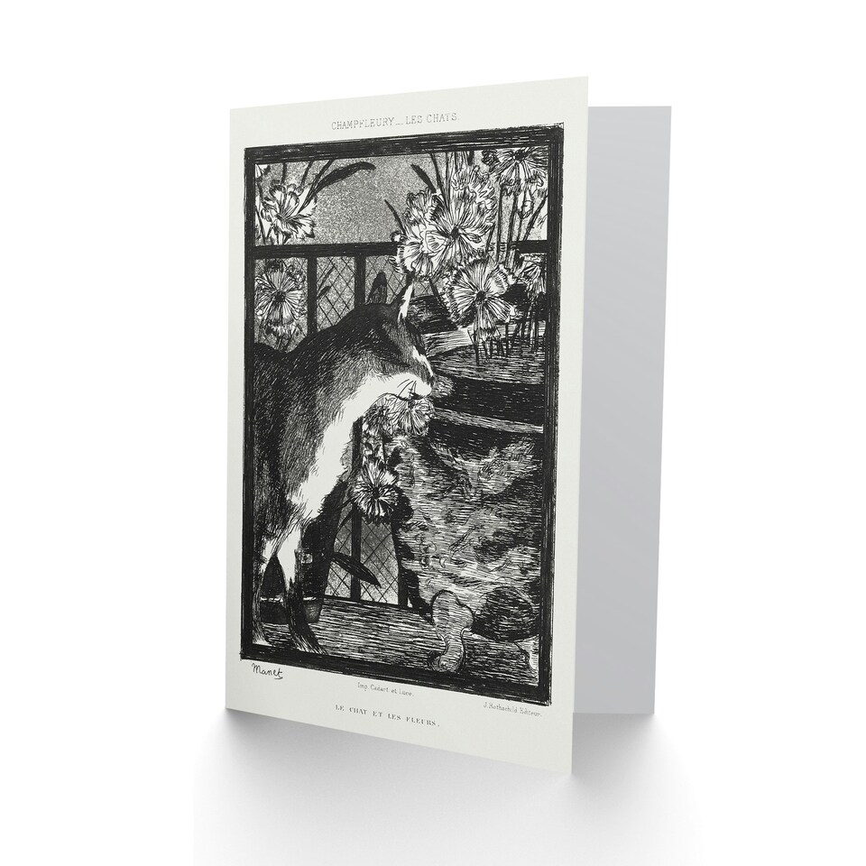 image 1 of Edouard Manet Art Card Black White Cat and Flowers