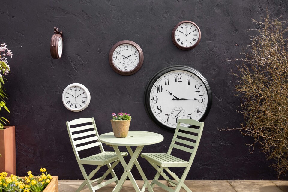 image 1 of Outdoor Garden Clock With Thermometer and Metal Casing Brown Big Time  90cm