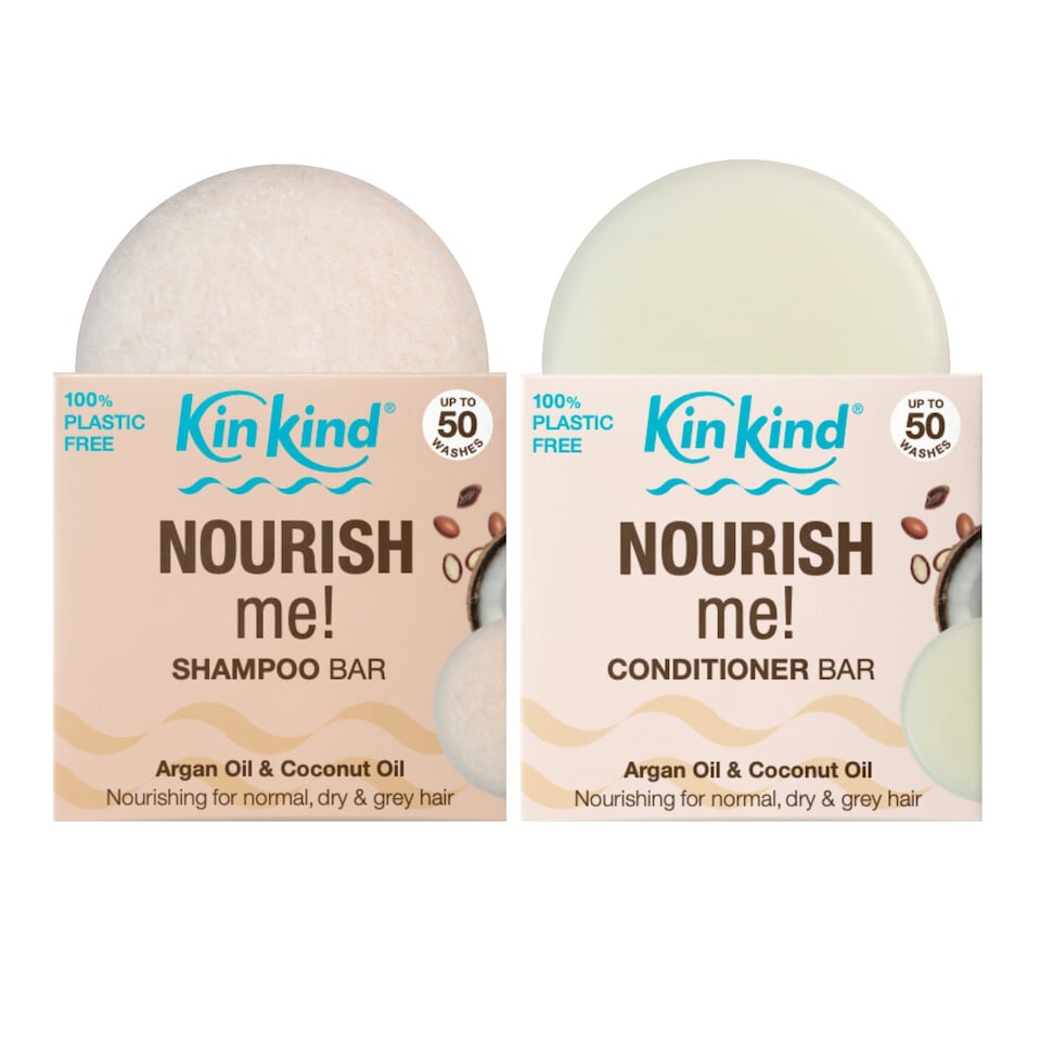 image 1 of KinKind NOURISH me! Shampoo and Conditioner Bar Set. Argan Oil & Coconut Oil for Hydration & Softness, for Normal, Dry and Grey hair.