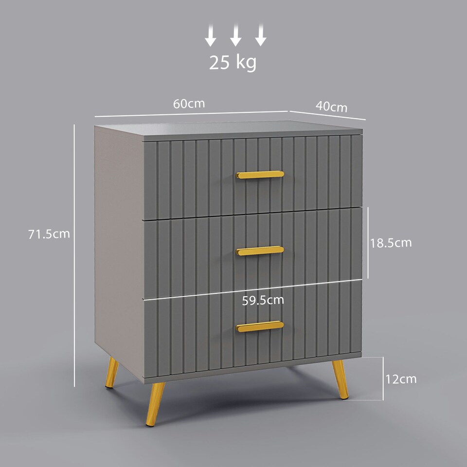 image 1 of HOMCOM Bedroom Chest of Drawers, 3-Drawer Dresser with Aluminium Legs