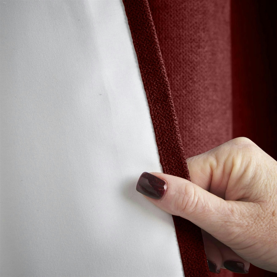 image 1 of Velvet Chenille Thermal Fleece Lined Single Ring Top Door Curtain - 137cm x 213cm - Red