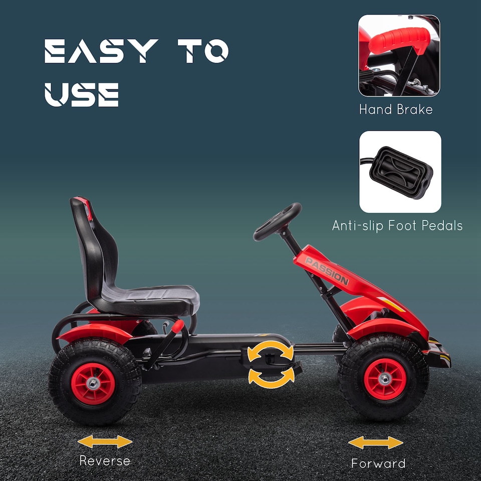 image 1 of HOMCOM Children Pedal Go Kart, Kids Ride On Racer with Adjustable Seat, Inflatable Rubber Tyres, Handbrake, for Ages 5-12 Years - Red