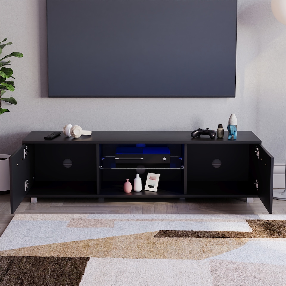 image 1 of Vida Designs Cosmo 2 Door LED TV Unit Entertainment Stand, 140cm, Black | Black | 1