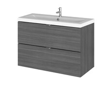 Balterley Alrewas Contemporary 2 Drawer Wall Hung Vanity Unit with Basin, Anthracite Woodgrain, 800mm