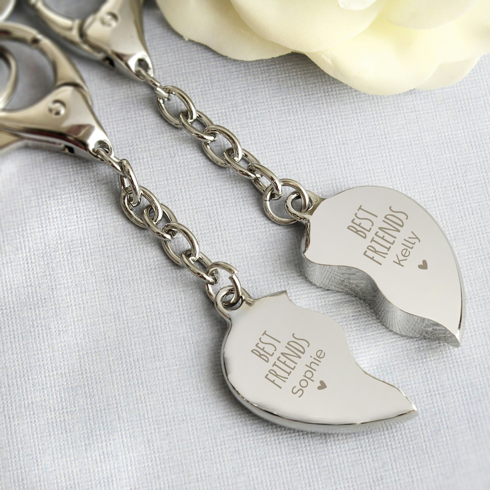 image 1 of Personalised Best Friends Two Hearts Keyring