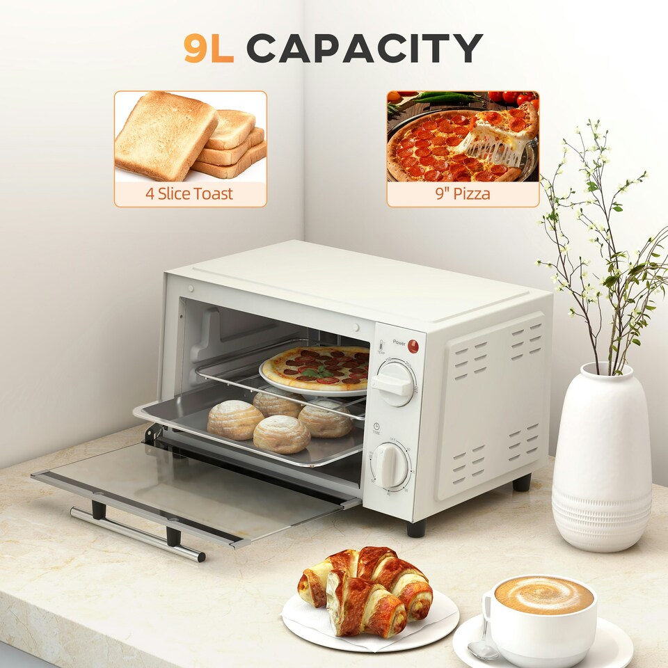 image 1 of HOMCOM Mini Oven 9L Countertop Toaster Oven with Timer Control 750W Cream