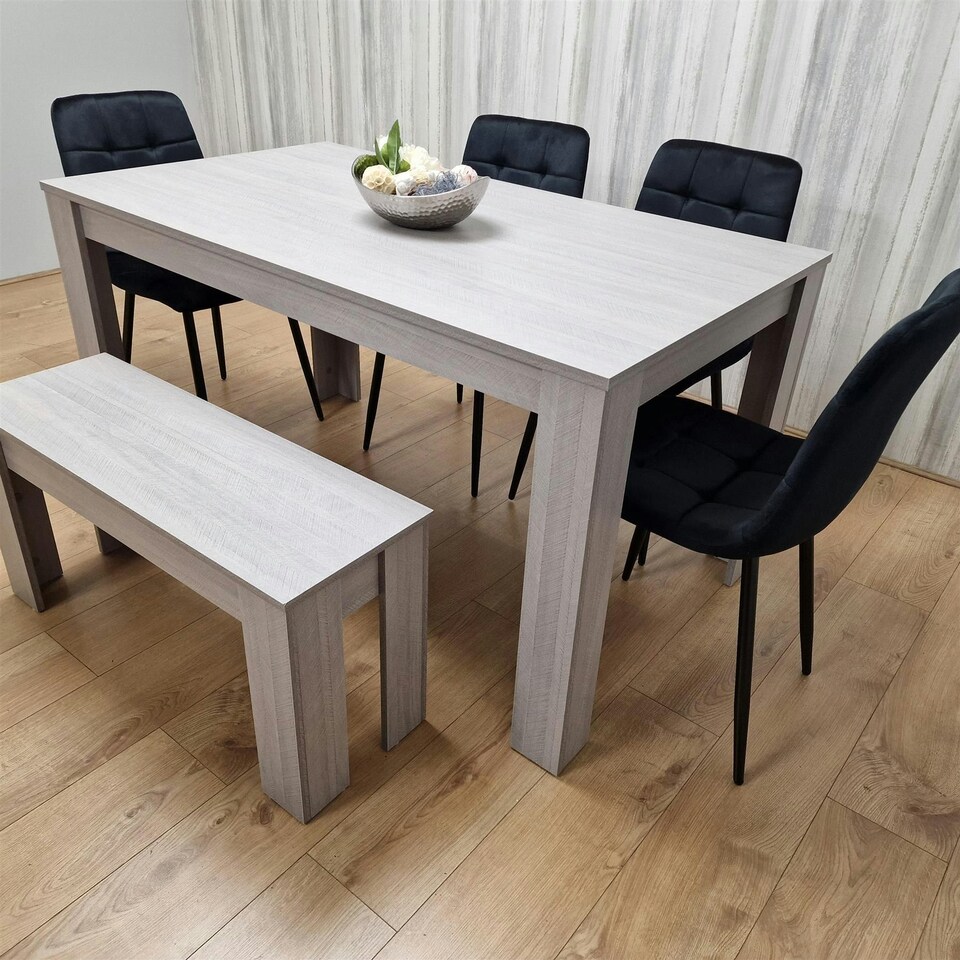 image 1 of Dining Table Set with 4 Chairs Dining Room, Kitchen table set of 4, and Bench Grey