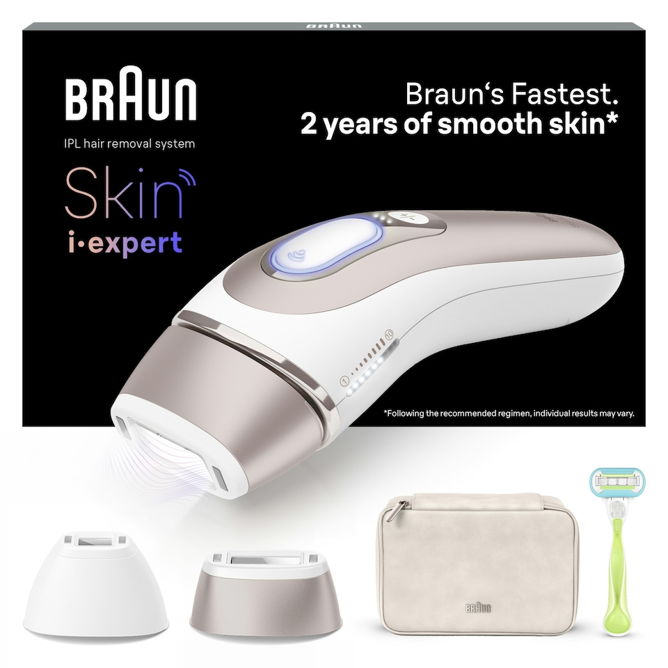 image 1 of Braun Smart IPL Skin i·expert, At Home Hair Removal, Pouch, Venus Razor, 2 Heads, PL7147