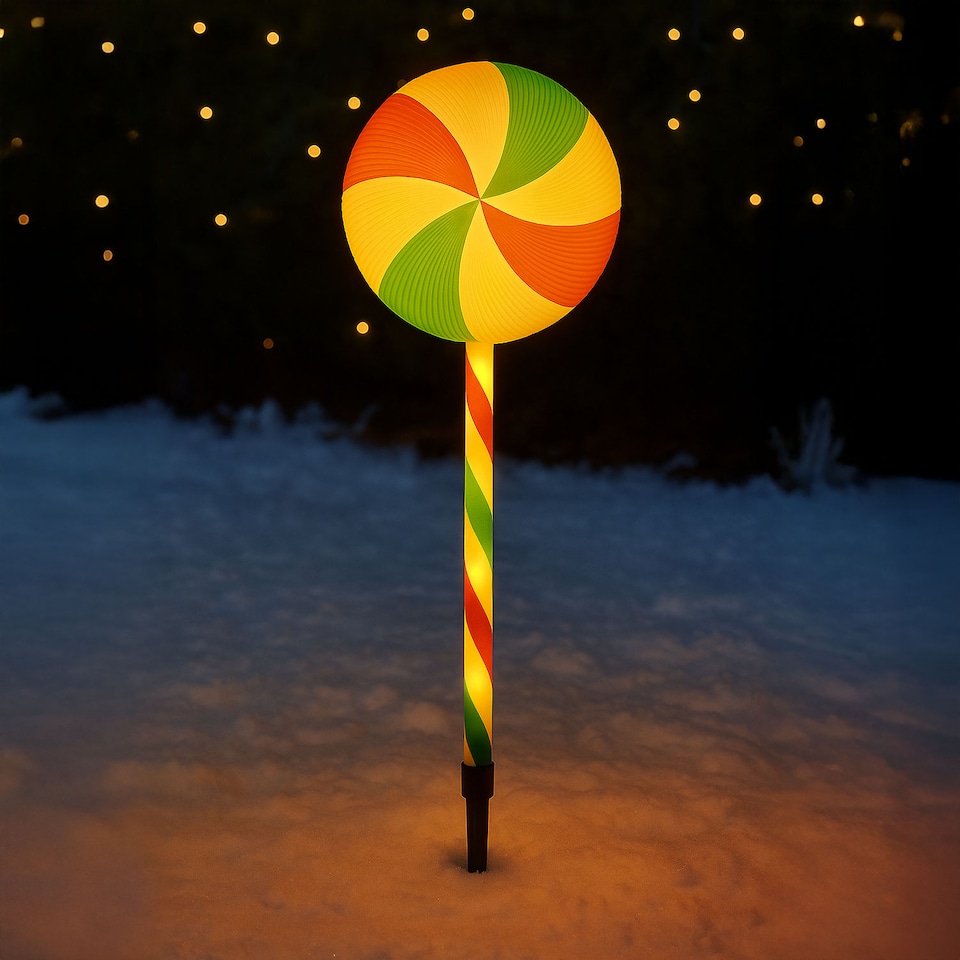 image 1 of Neo Large 50cm Candy Cane Lolly Lollipop Christmas Remote Solar and Battery Powered Lights 6 Pack LED Path Stakes Timer 8 Modes Timer Outdoor Décor