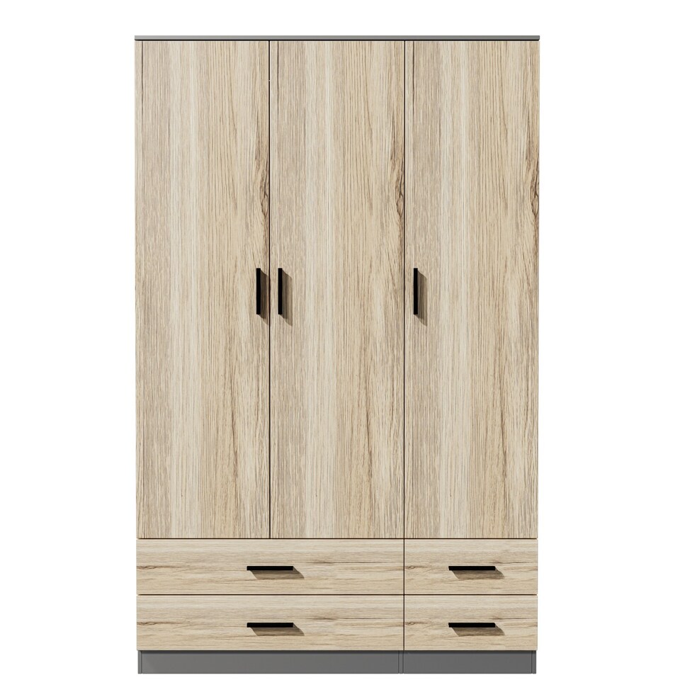 image 1 of 3 Door 4 Drawer Wardrobe With Hanging Rail And Storage Shelf | Grey | Grey Carcass & Oak Door | 1