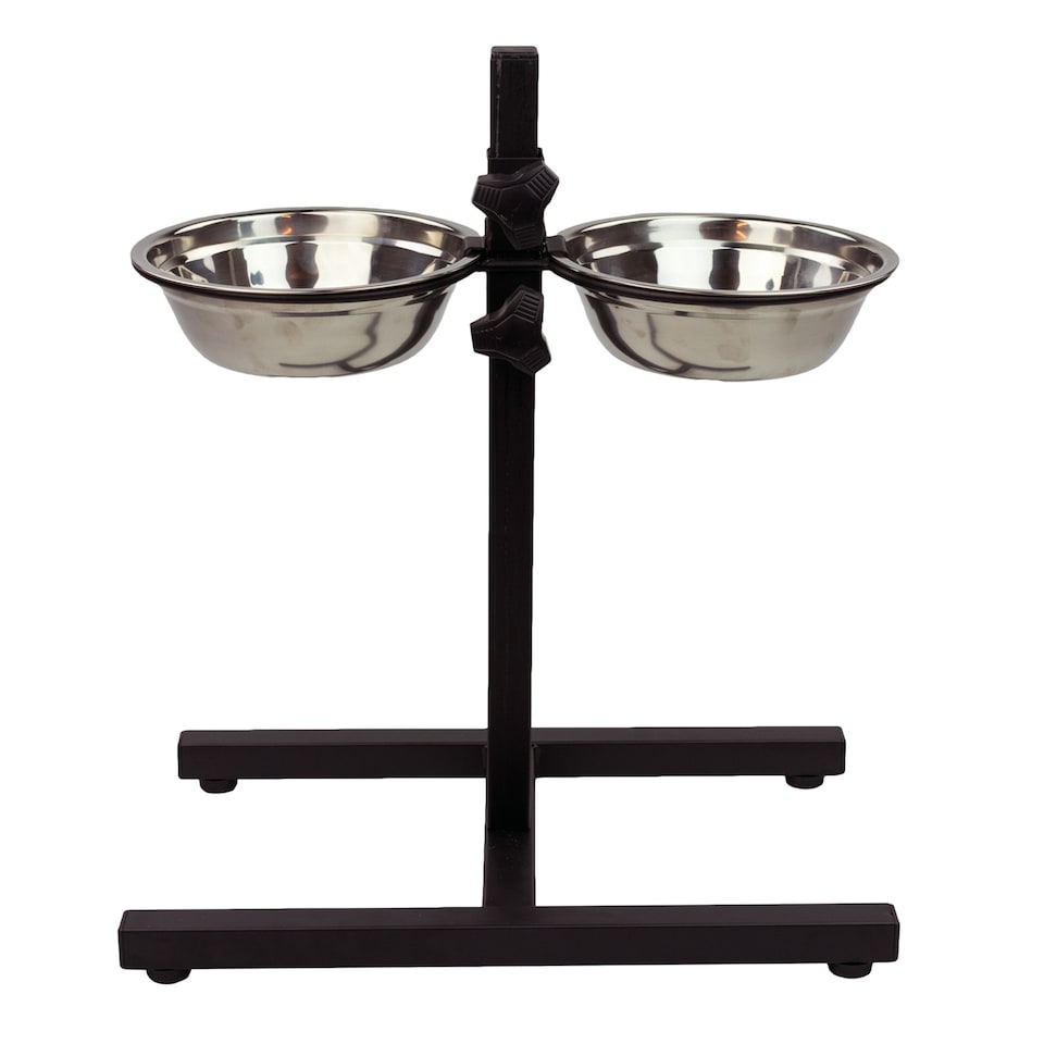 image 1 of KCT Adjustable Large Pet Stand with 2 Bowls Black | Silver