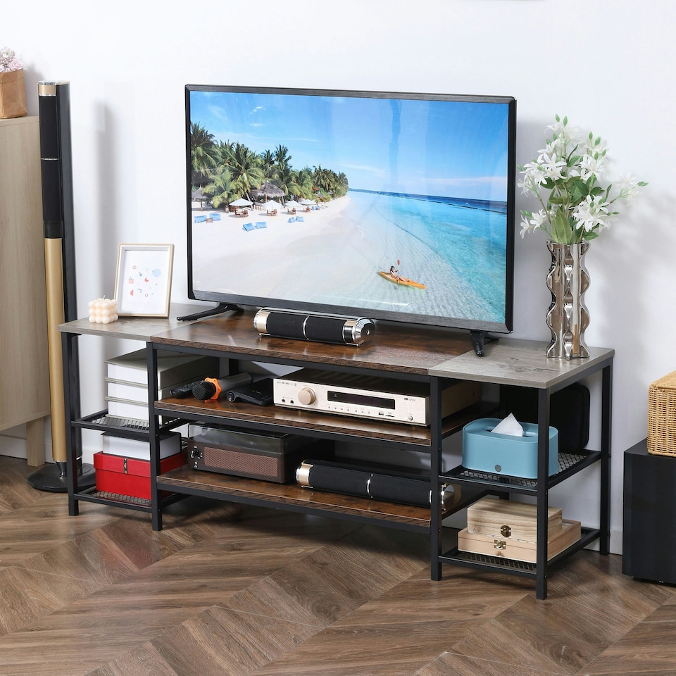 image 1 of HOMCOM TV Unit Cabinet for TVs up to 60 Inches with Shelves Brown and Grey