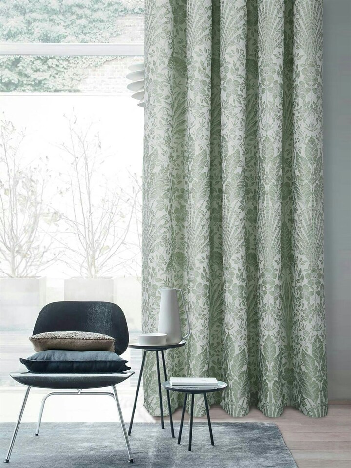 image 1 of Keswick Floral Pencil Pleat Curtains - Green - 168cm x 229cm