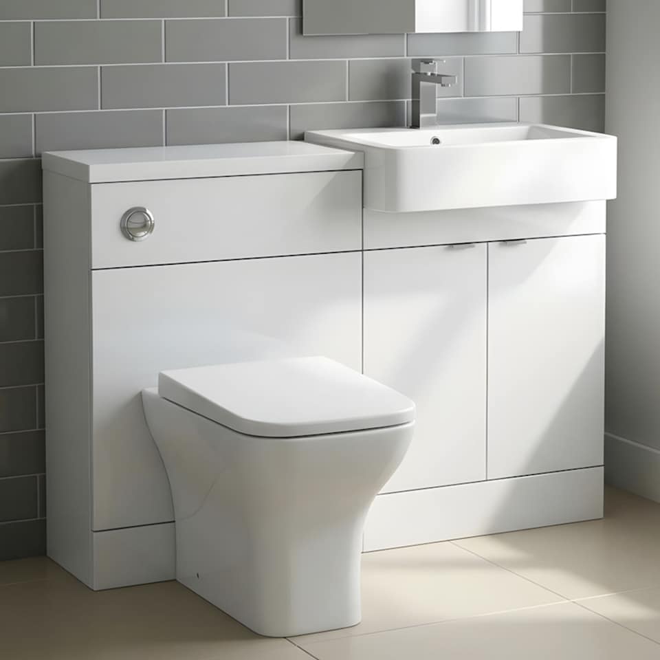 image 1 of Balterley Alrewas Contemporary 2 Door Right-Hand Floor Standing Combination Unit with Polymarble Basin, Gloss White, 1000mm