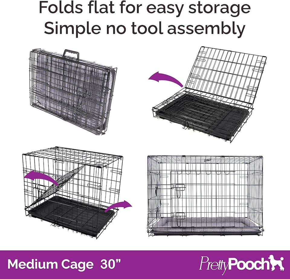 image 1 of Pretty Pooch Dog Crate Medium Cage Puppy Cat Pet Training Tray and Bed With Two Gloves