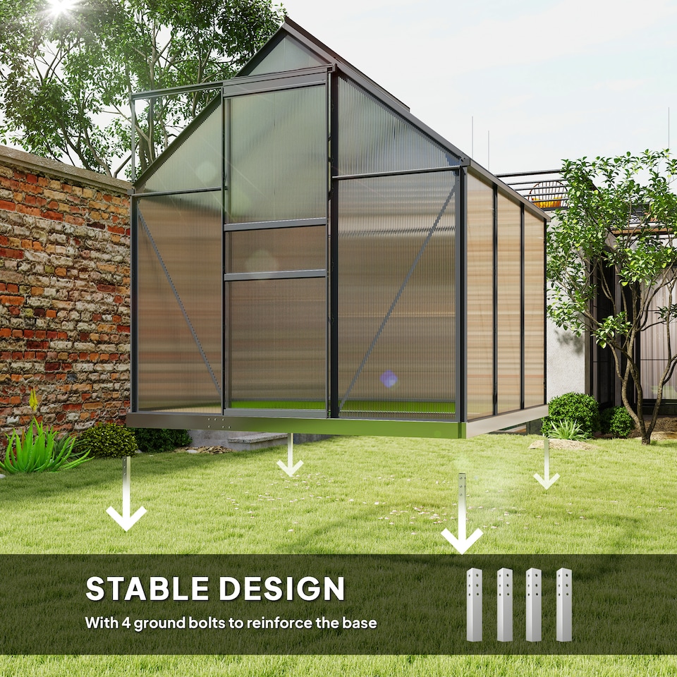 image 1 of Outsunny Polycarbonate Walk-in Garden Greenhouse w/ Sliding Door Grey | Grey | Grey, Clear | 1