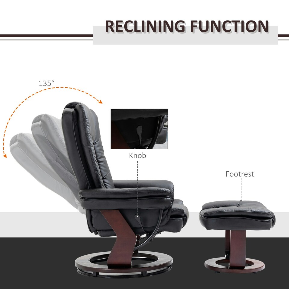 image 1 of HOMCOM Swivel Manual Recliner and Footrest Set PU Leather Lounge Chair Black