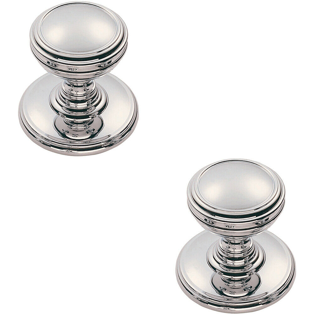 Loops 2x Ringed Tiered Cupboard Door Knob 30mm Diameter Polished Chrome Cabinet Handle