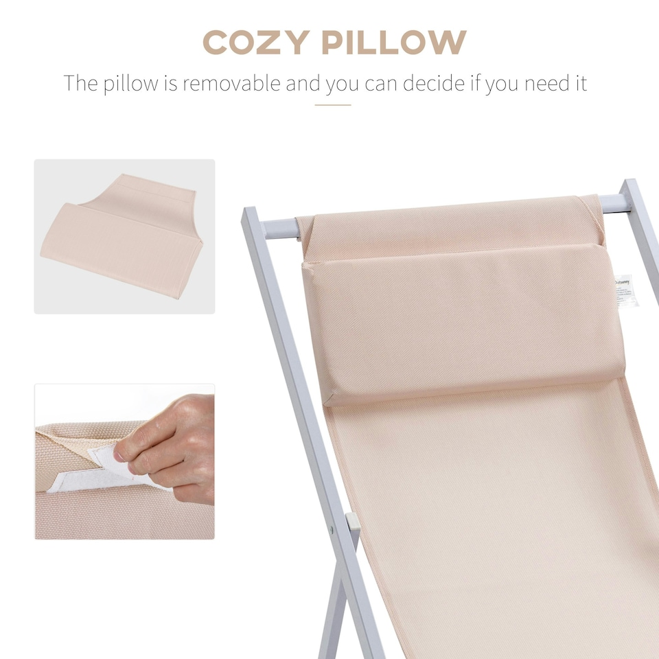 image 1 of Outsunny 2Pcs Texteline Chaise Lounge Recliner Chair Adjust Lounger Patio Beige