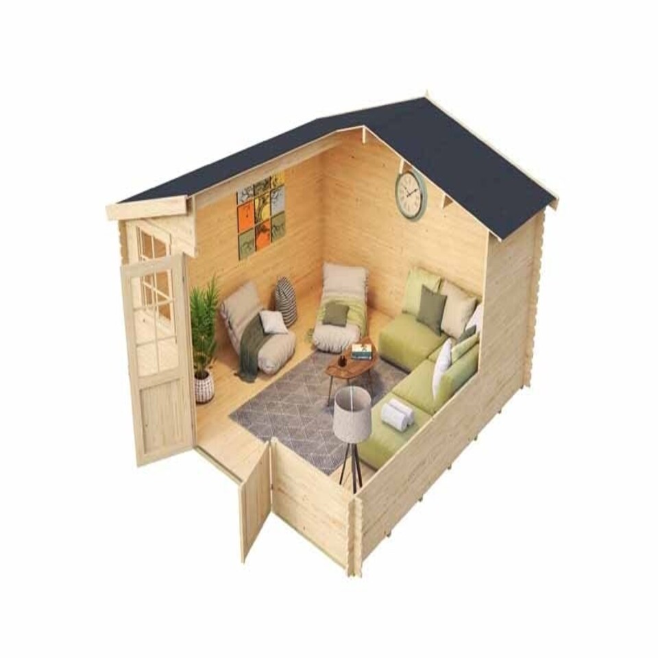 image 1 of Wels 4 DT-Log Cabin, Wooden Garden Room, Timber Summerhouse, Home Office - L425.1 x W410 x H245.1 cm Brown