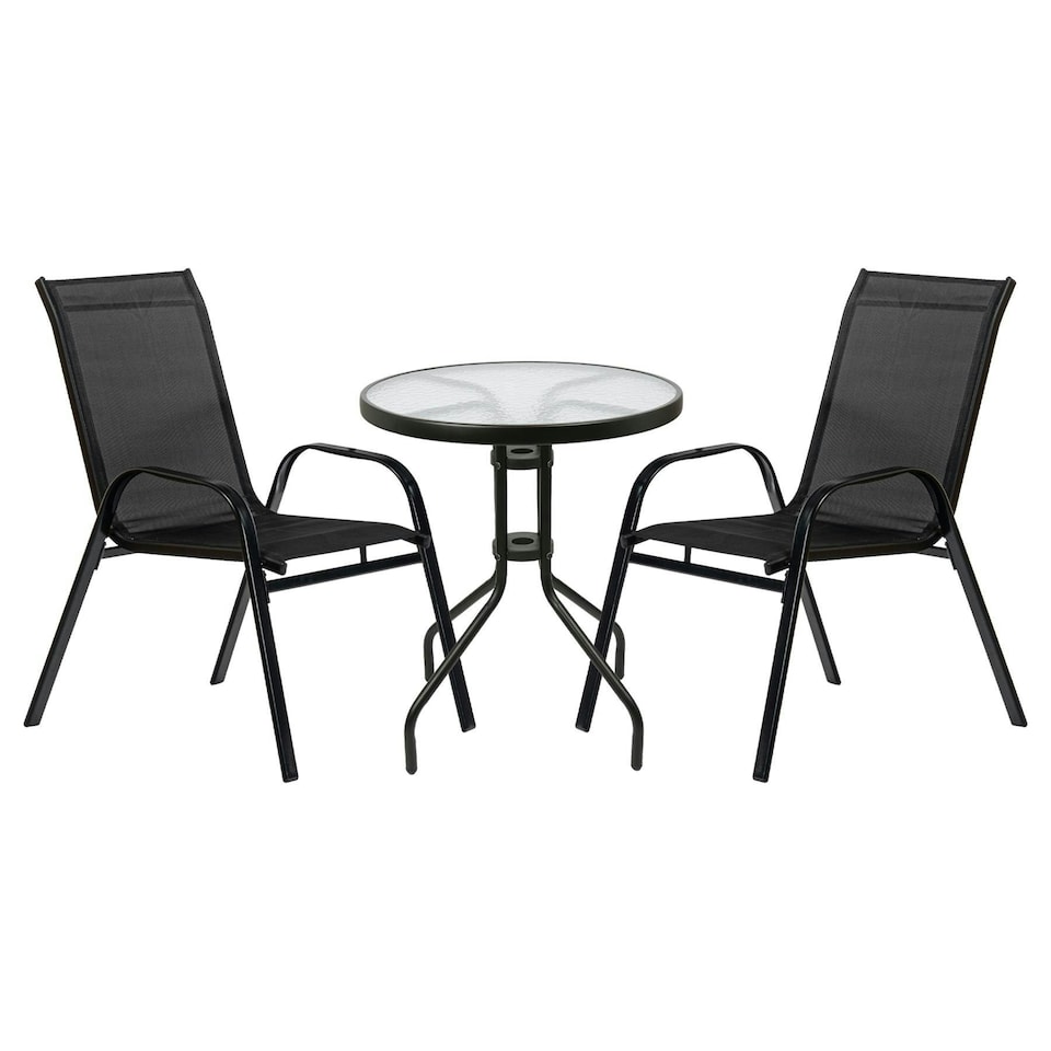 image 1 of Harbour Housewares 3pc Sussex Round Glass Top Patio Bistro Set - Black Black