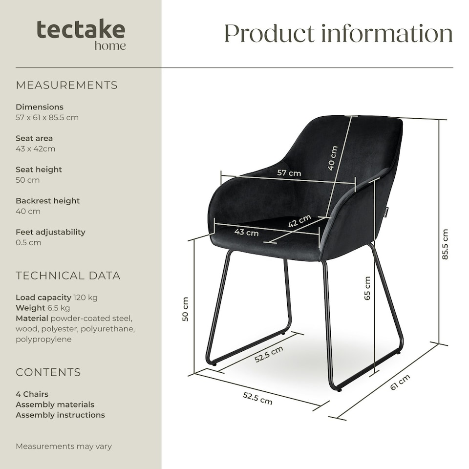 image 1 of Dining Chair Jeane - velvet look, cantilever frame - Set of 4 Black | Velvet Look Black/Black