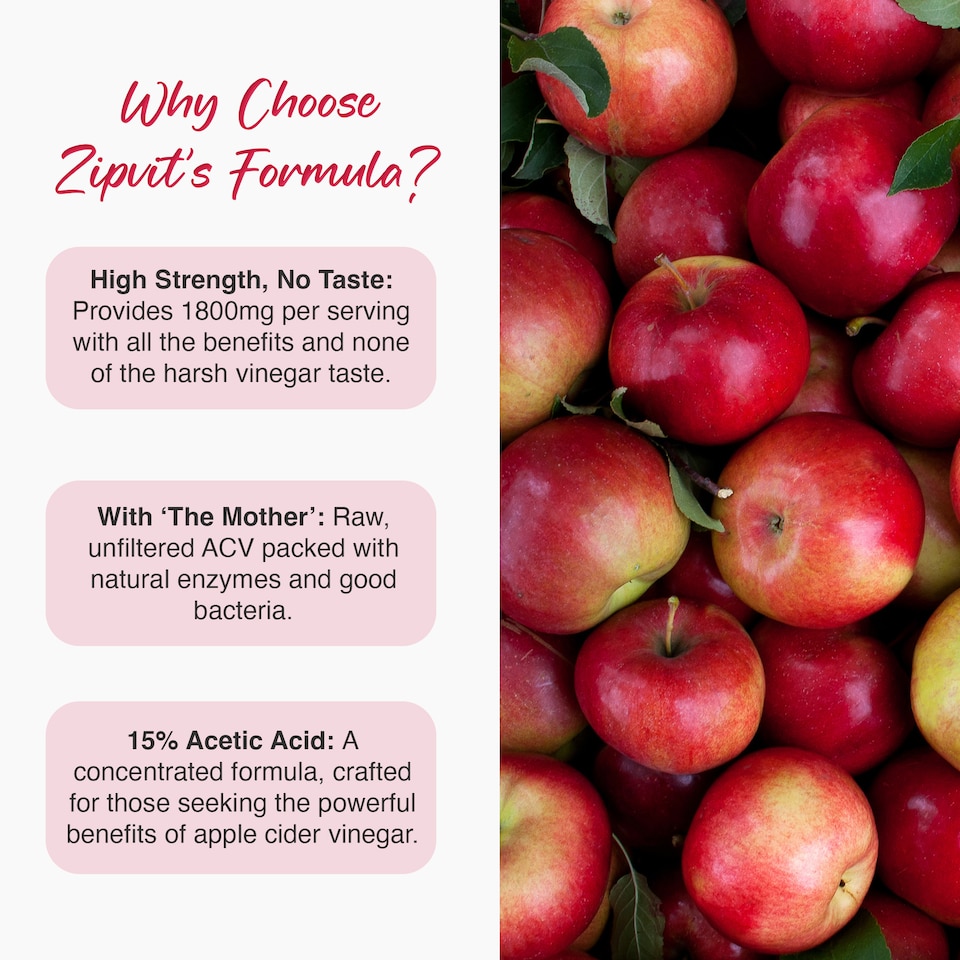 image 1 of Zipvit Apple Cider Vinegar 1800mg, Raw & Unfiltered with The Mother, 90 Vegan Capsules, 1-Month Supply