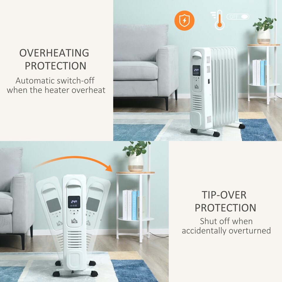 image 1 of HOMCOM Oil Filled Radiator Electric Heater 3 Heat Settings Remote
