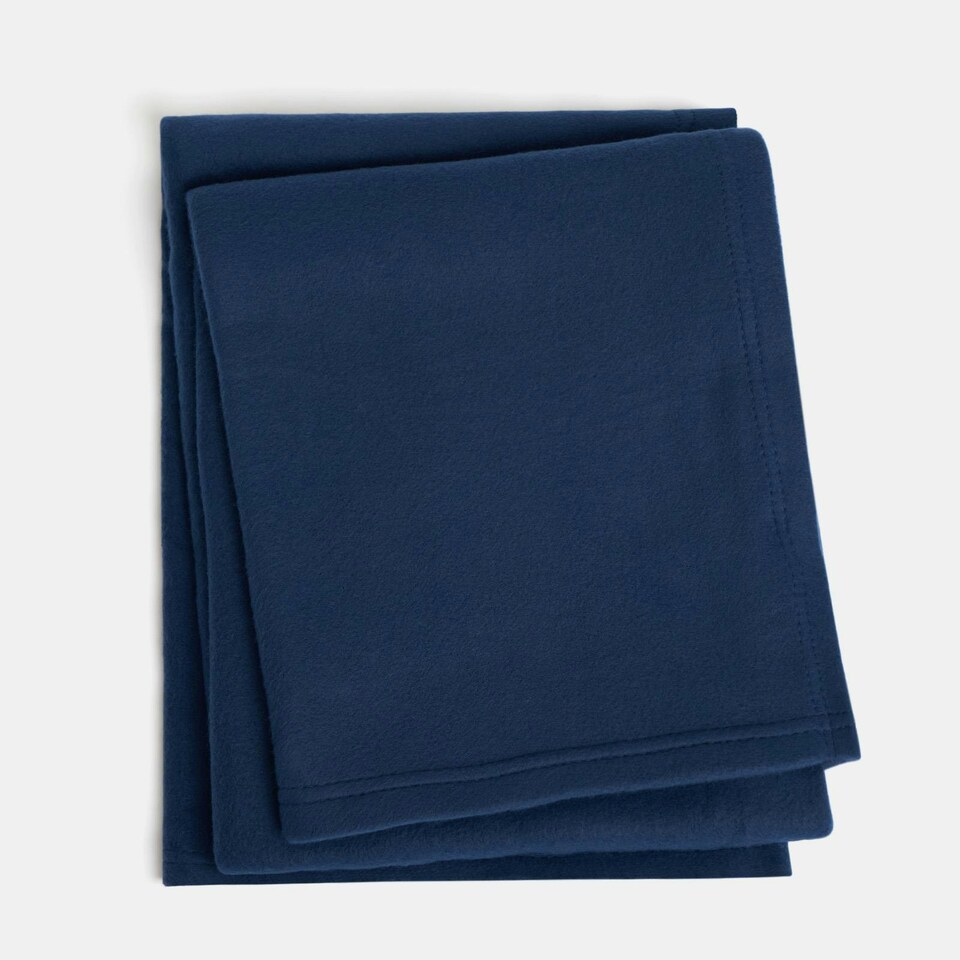 image 1 of OHS Luxury Soft Plain Fleece Blanket Bedspread, 200x240cm - Navy Blue