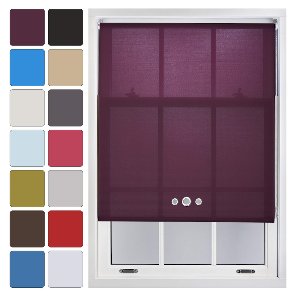 image 1 of FURNISHED Daylight Roller Blinds with Triple Round Eyelets Easy Install Cut to Size | Purple | Aubergine | (W) 90cm x (L) 210cm