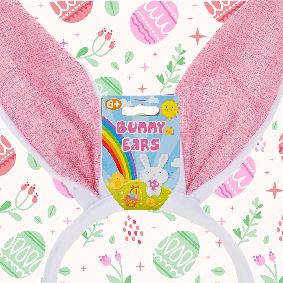 image 1 of PMS Easter Bunny Ear Headbands - 2 Pack, White Fabric Ears with Pink and Yellow Pastel Bands