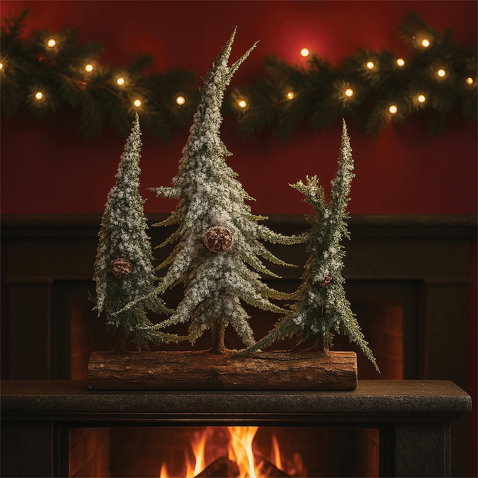 image 1 of St Helens Decorative Snow Finish Christmas 3-Tree Log