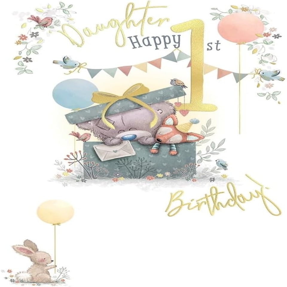 image 1 of Bear in Gift Box Daughter 1st Birthday Card