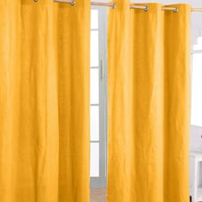 Homescapes Cotton Plain Mustard Yellow Ready Made Eyelet Curtain Pair - 137 x 182 cm Yellow
